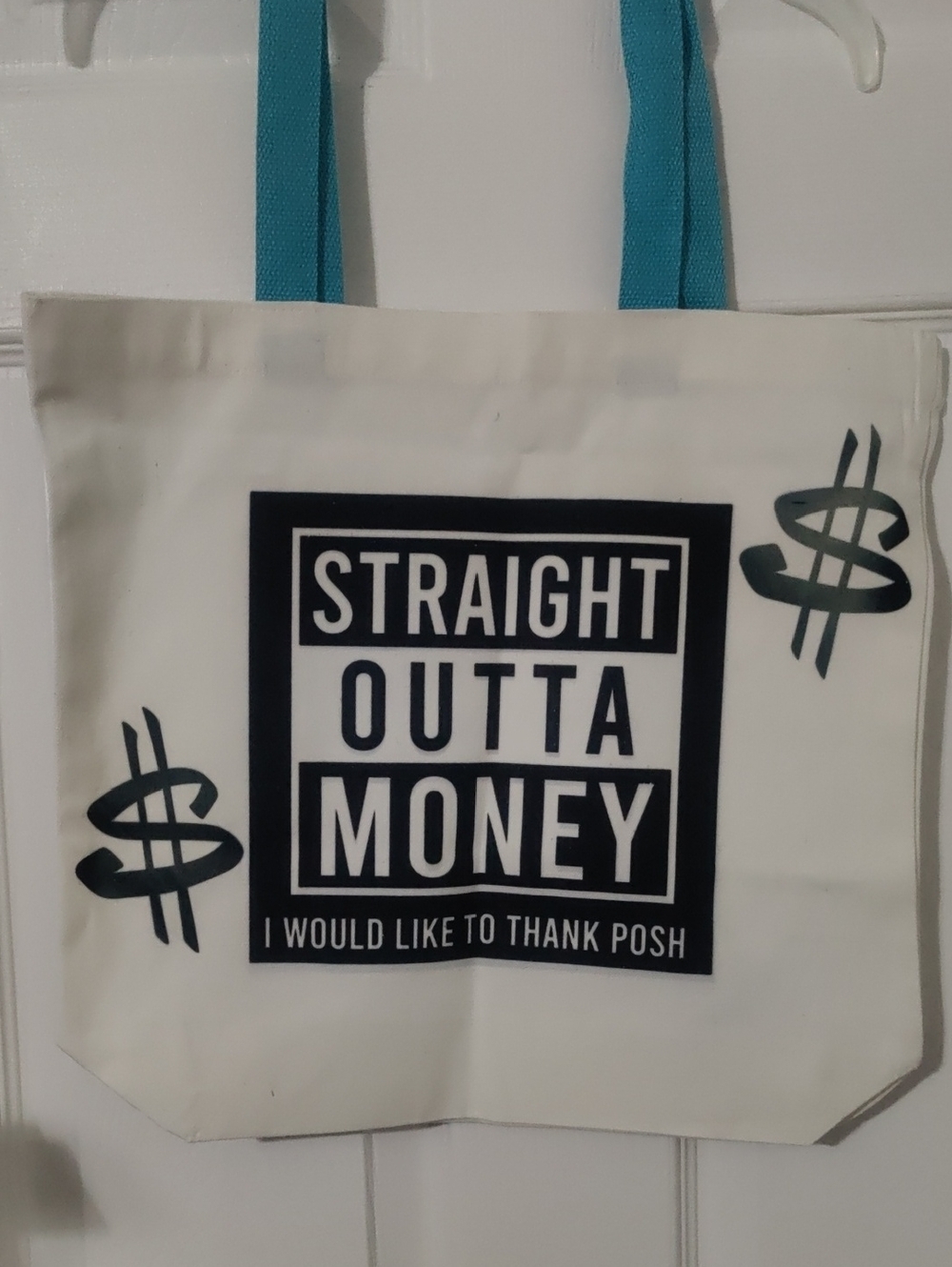 Posh White Tote with Black 'STRAIGHT OUTTA MONEY' Graphic